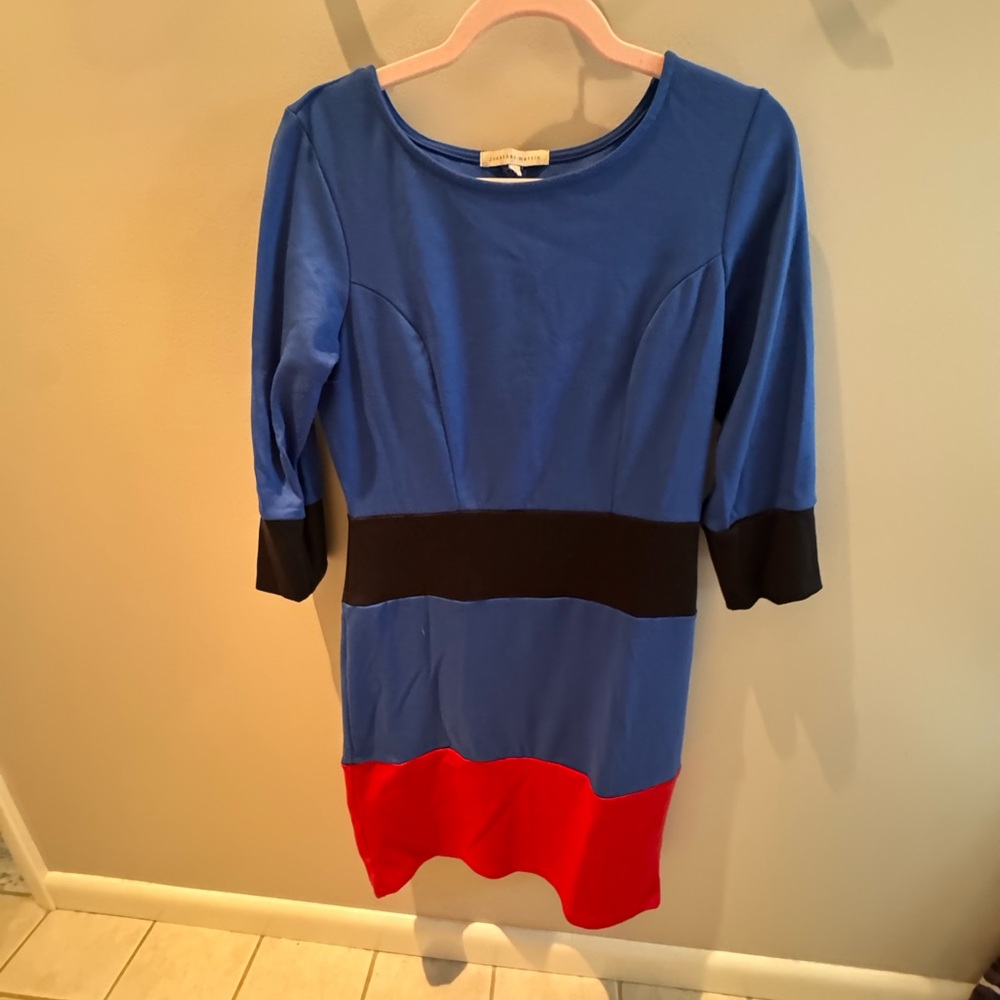jonathan martin Blue, Black & Red Colorblock Mini Dress